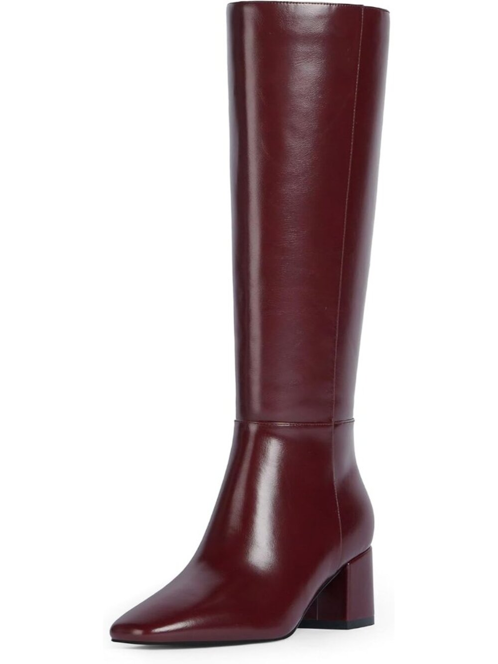 Women's Burgundy Knee High Boots Chunky Heel Square Toe Long Block Heel Boots